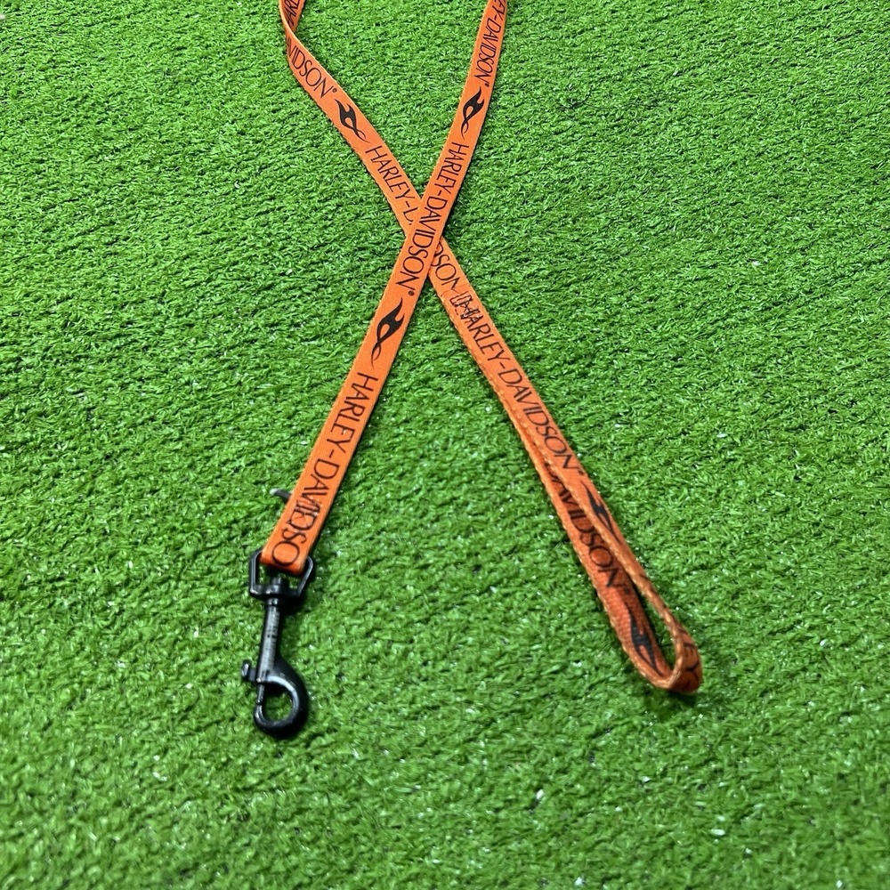 Vintage Harley-Davidson Dog Leash Tribal Print Logo Black Metal Hook 46" Orange